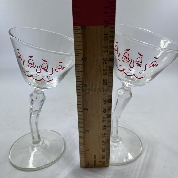 Vintage Gay Fad Tipsy Martini Glass Hand Painted Crooked Stem 1950s Set‎ Of 2 - Picture 2 of 8